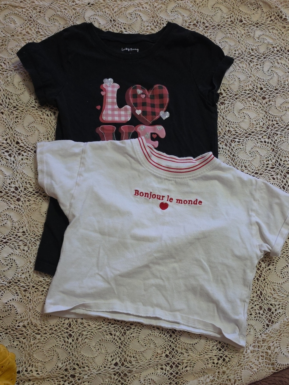 Lovely Bunny Kids' Black Love Graphic Tee & White 'Bonjour le monde' Tee Set